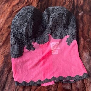 Jacalyn Bennett Lace Bustier Pink & Black Strapless Corset Top S